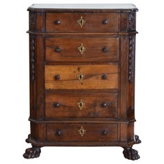 Italian Baroque Shaped and Carved Walnut 5-Drawer Comodino, Late 17th Century