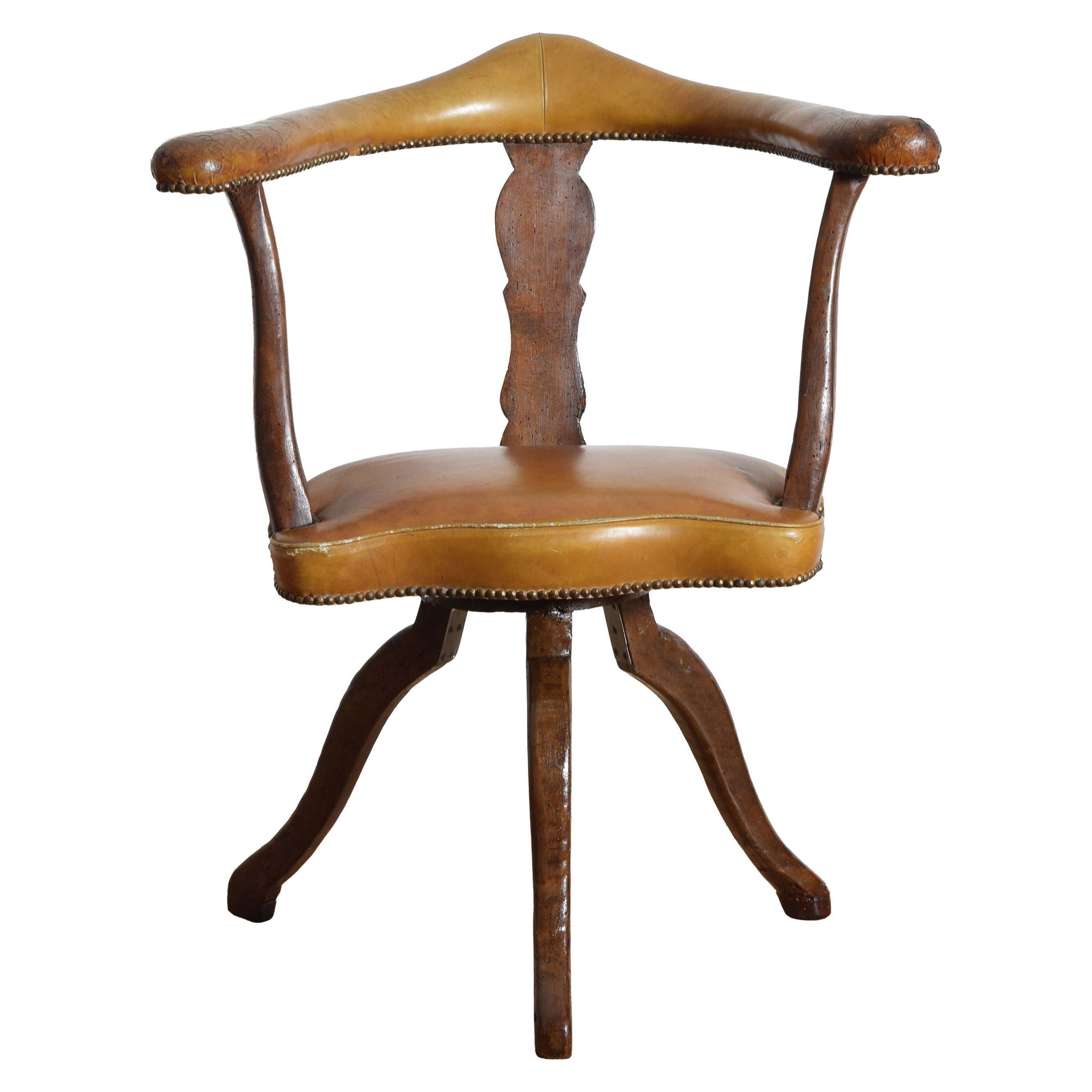 Italian Baroque Shaped Walnut & Upholstered Swivel Armchair, ca. 1675