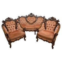 Vintage Italian Baroque sofa and armchairs, 1970s
