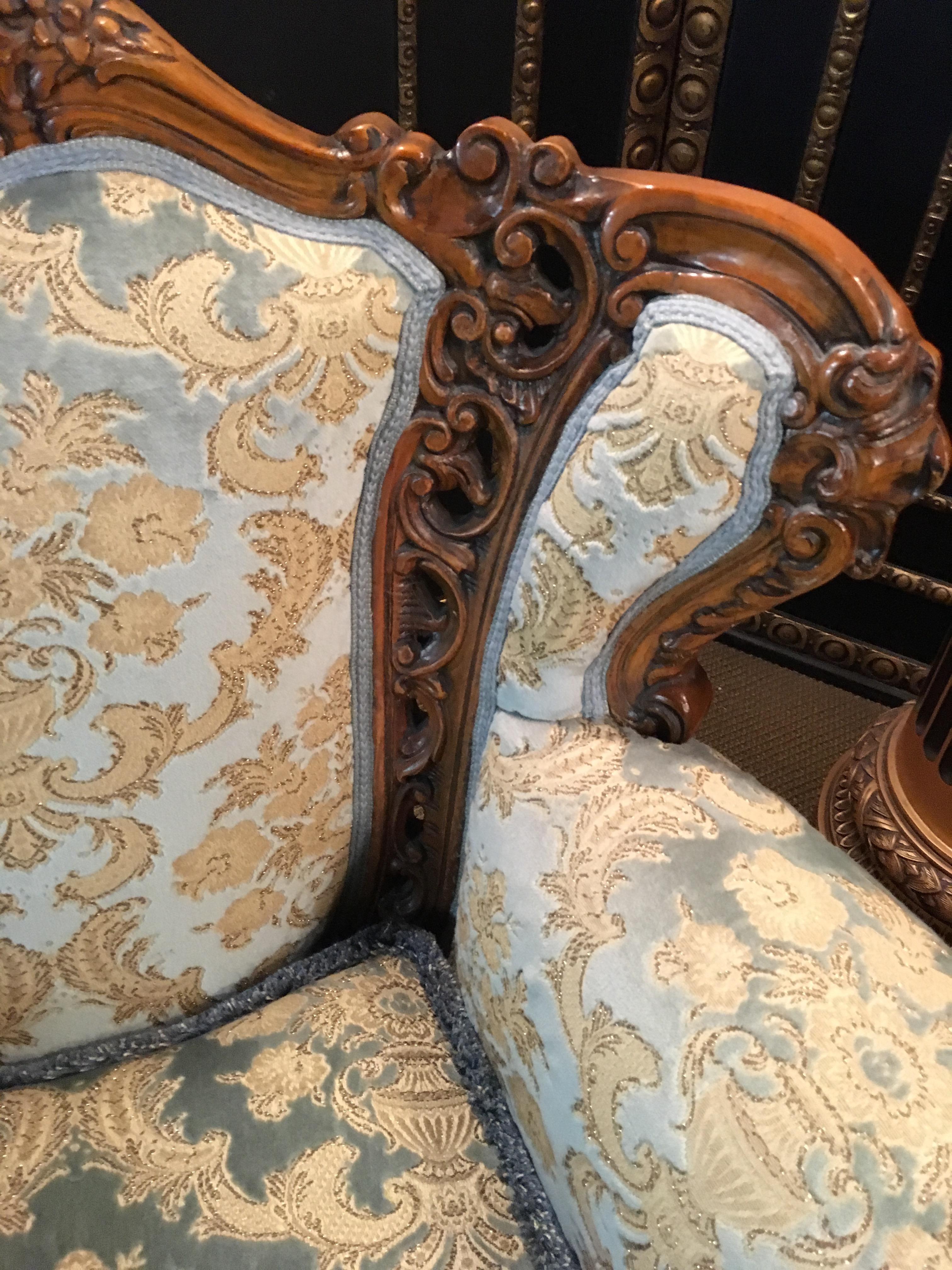 Italian Baroque Sofa Set 2 Armchairs Walnut Carved 8