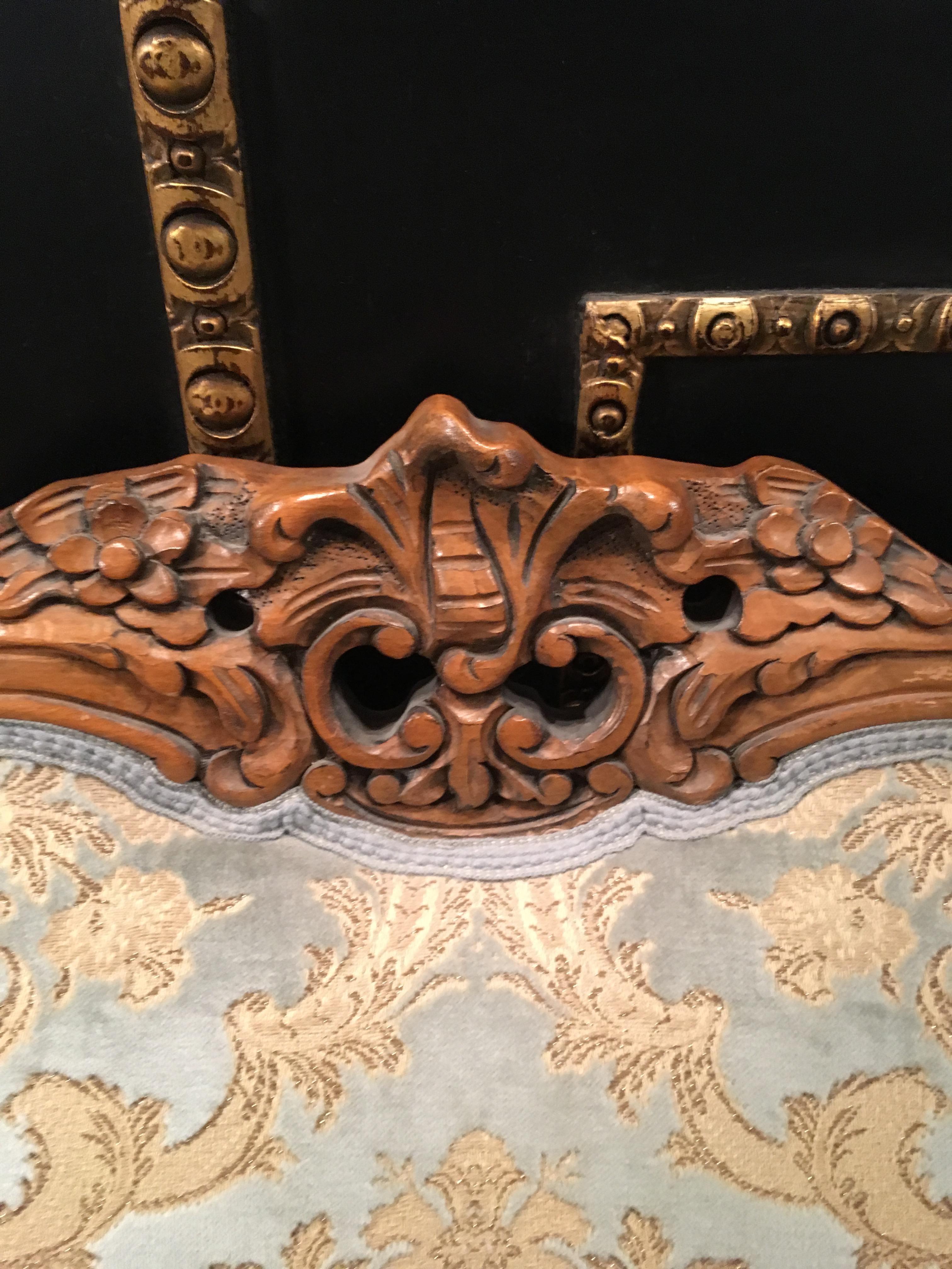 Italian Baroque Sofa Set of 2 Armchairs Walnut Carved 14