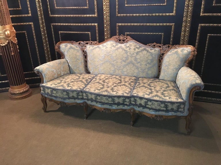 Italian Baroque Sofa Set 2 Armchairs Walnut Carved