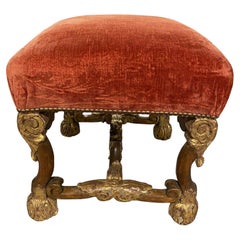 Italian Baroque Stool with Velvet Upholstery