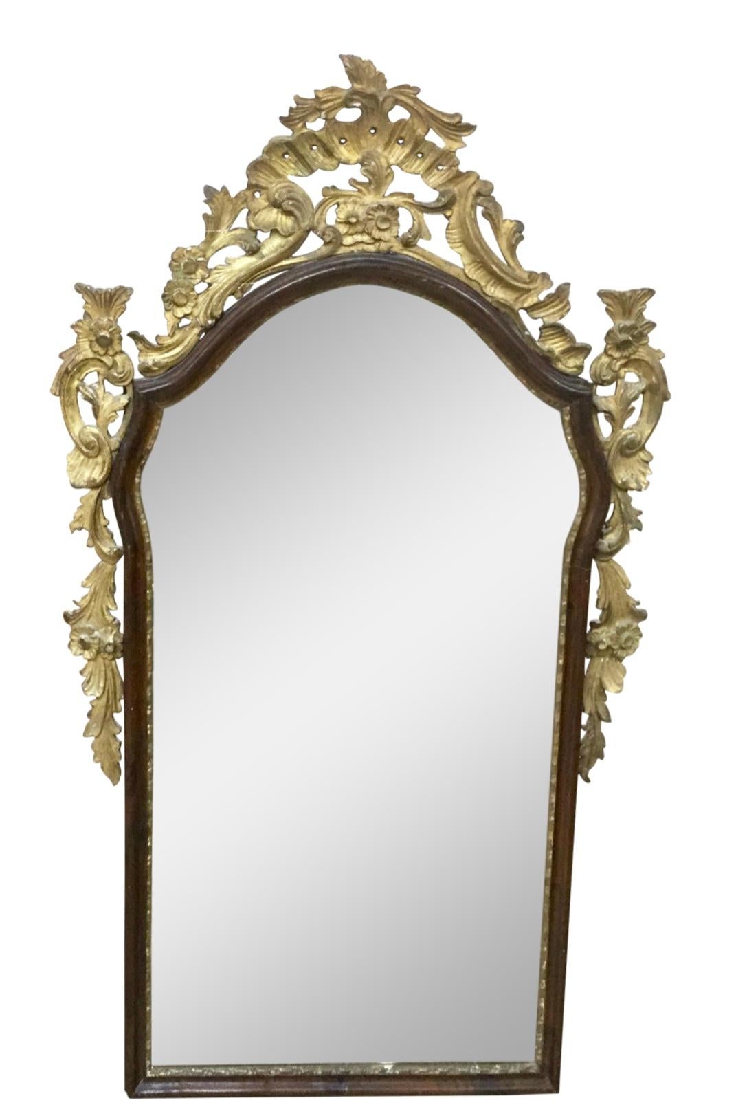19th Century Italian Baroque Stye Giltwood and Ebonized Mirror For Sale