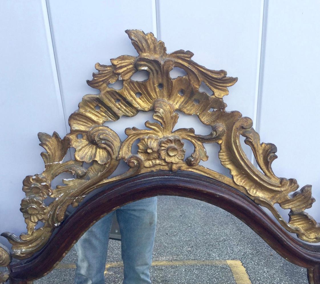 Wood Italian Baroque Stye Giltwood and Ebonized Mirror For Sale