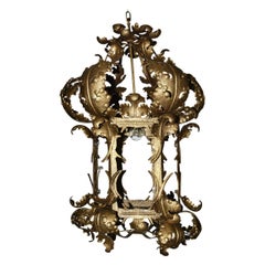 Used Italian Baroque Style 19th Century Tole Hanging Lantern