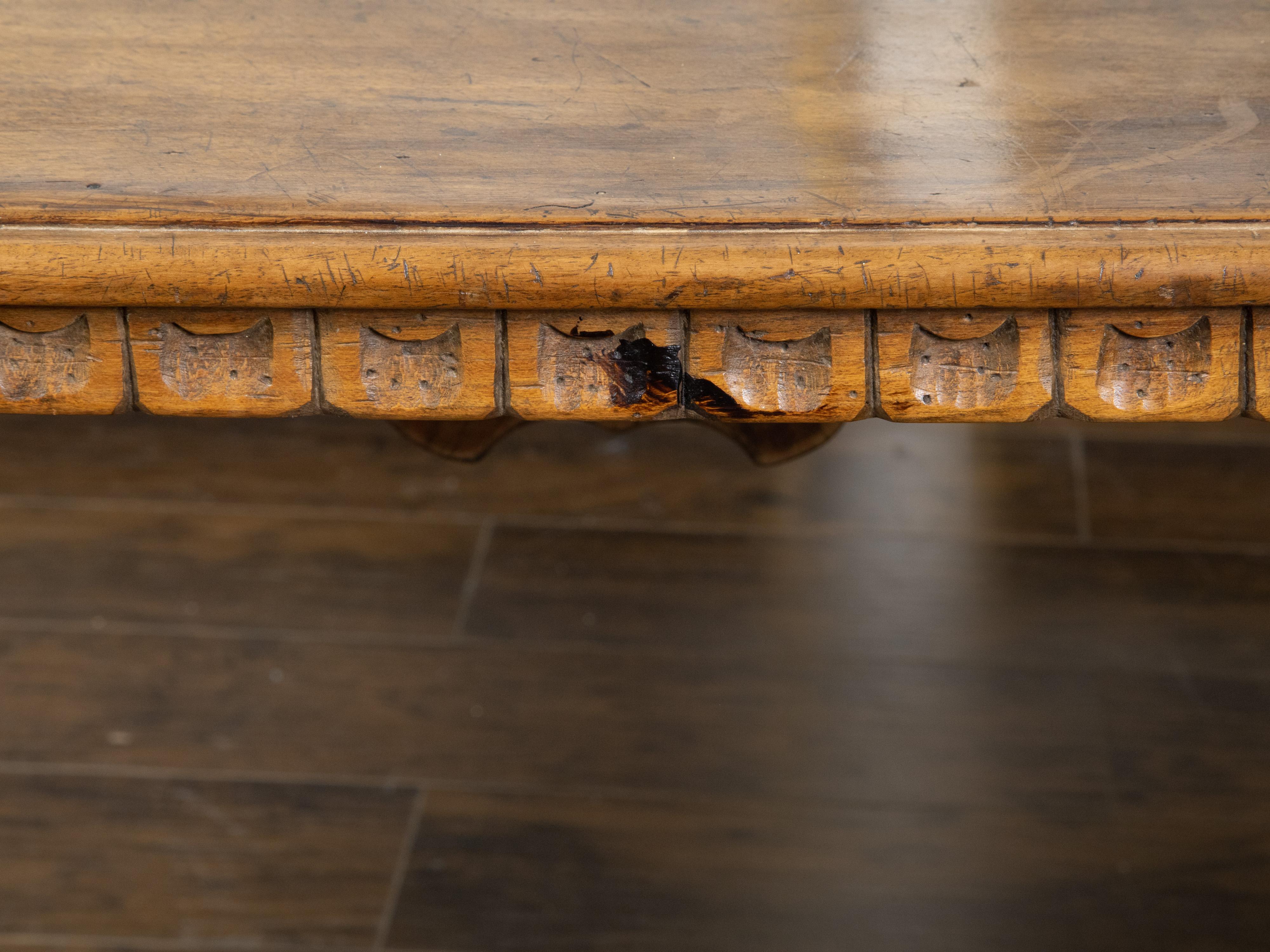 Italian Baroque Style 19th Century Walnut Table with Carved Trestle Base For Sale 10