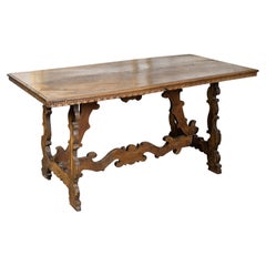 Italian Baroque Style 19th Century Walnut Table with Carved Trestle Base