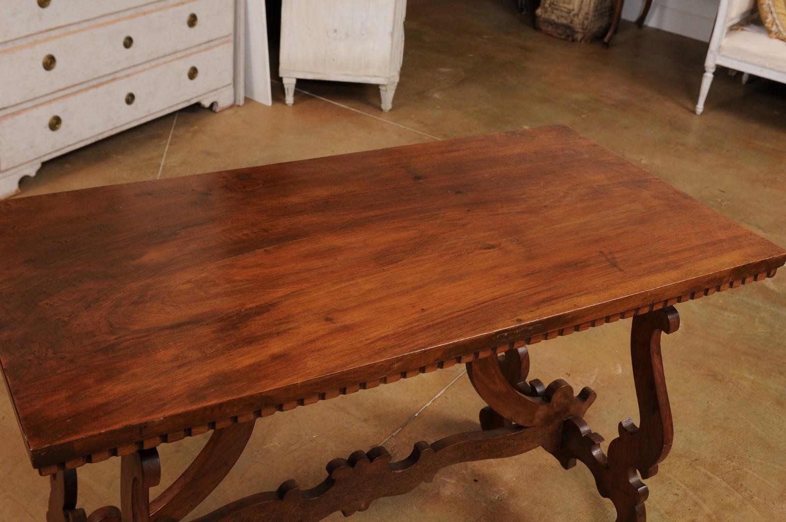 Italian Baroque Style 20th Century Walnut Fratino Table with Lyre Shaped Base For Sale 1