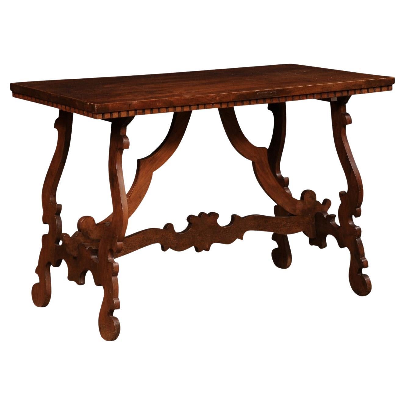Italian Baroque Style 20th Century Walnut Fratino Table with Lyre Shaped Base For Sale