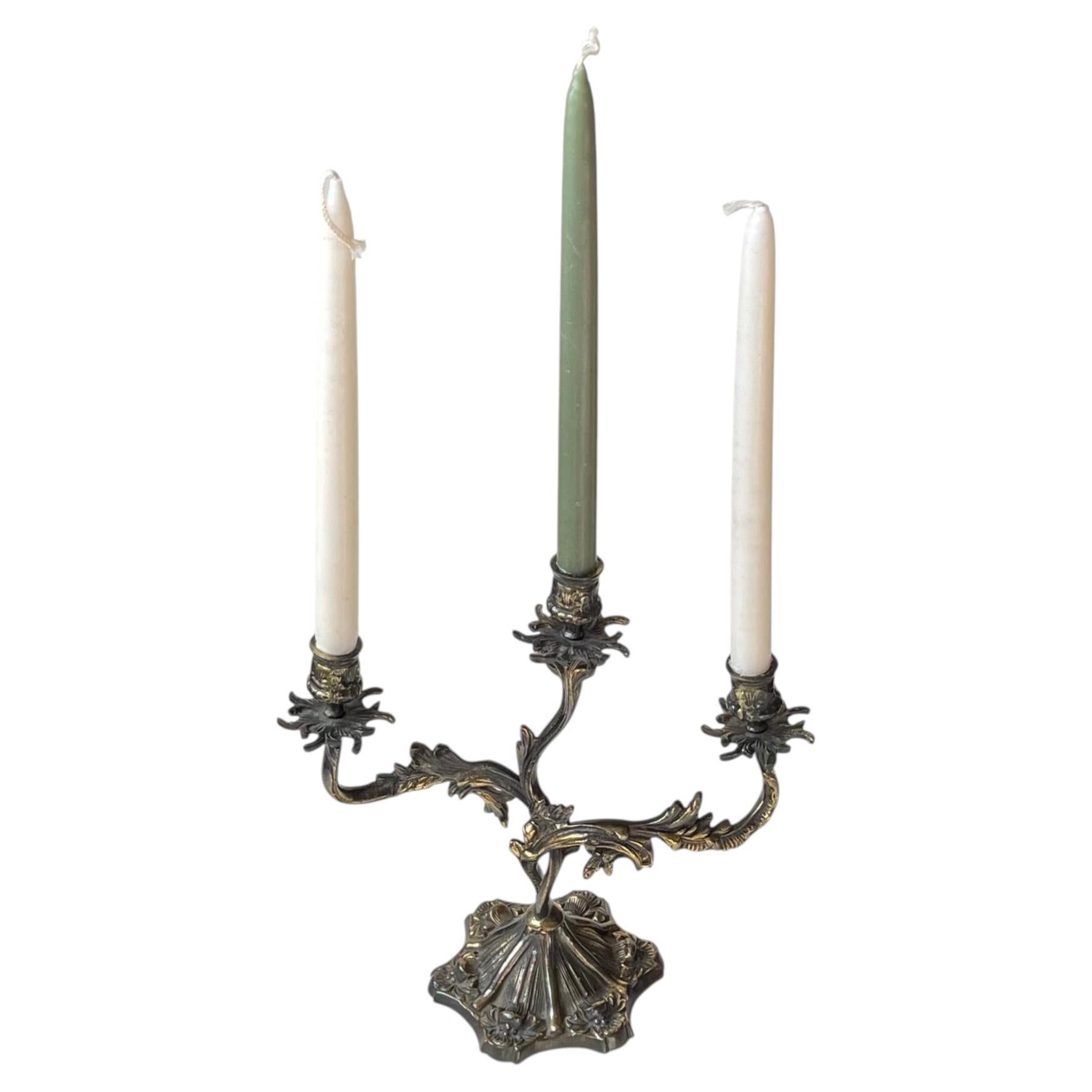 Italian Baroque Style 3-arm Candelabra in Brass