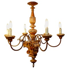 Italian Baroque Style 6 Arm and Red Lacquer & Silver Leaf Chandelier, circa 1860