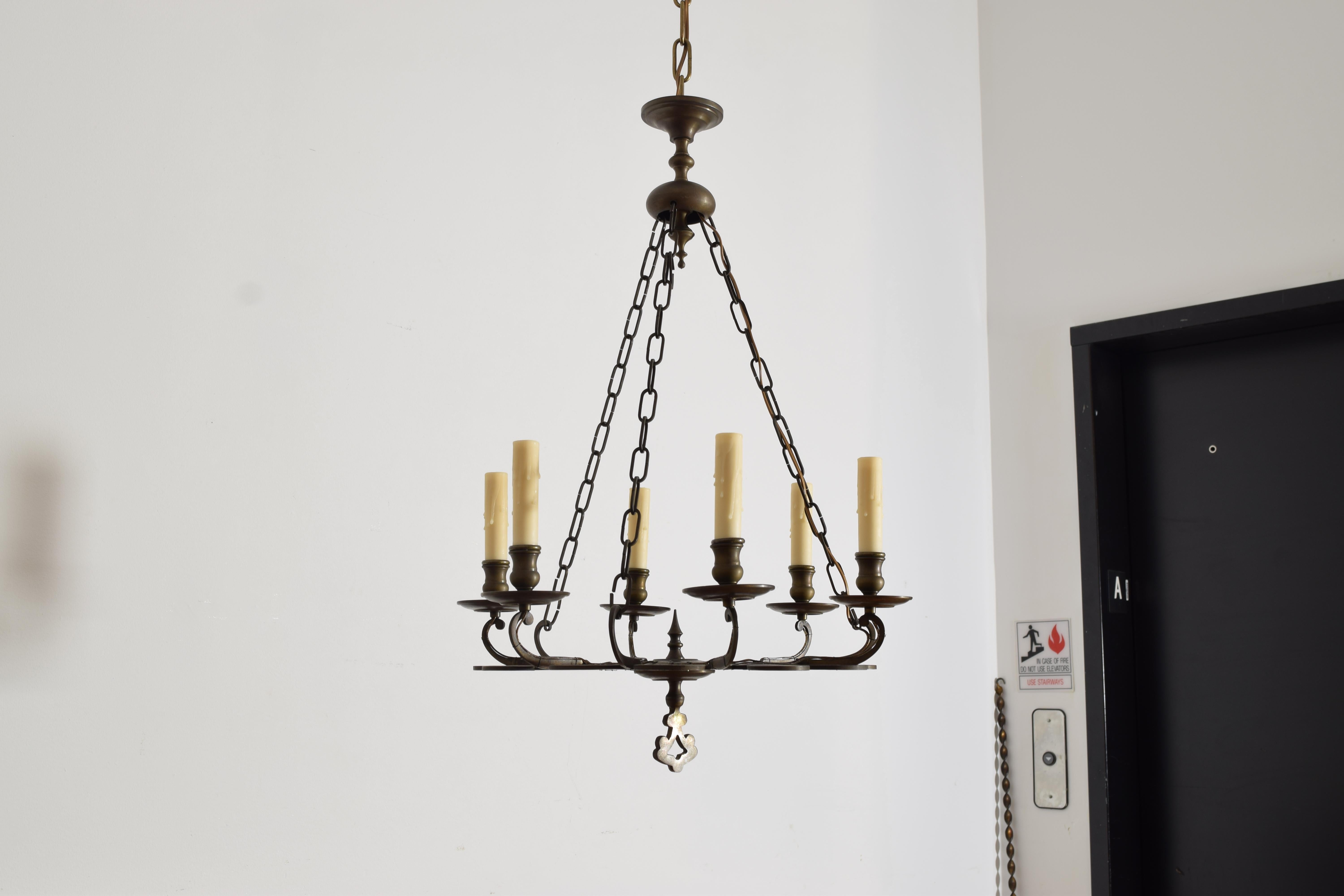 Lampadario a 6 luci in bronzo fuso e patinato in stile barocco italiano, 1850 ca. In condizioni buone in vendita a Atlanta, GA