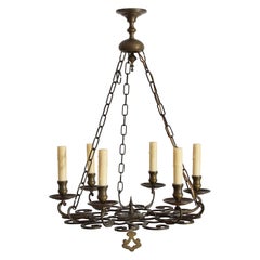Lampadario a 6 luci in bronzo fuso e patinato in stile barocco italiano, 1850 ca.