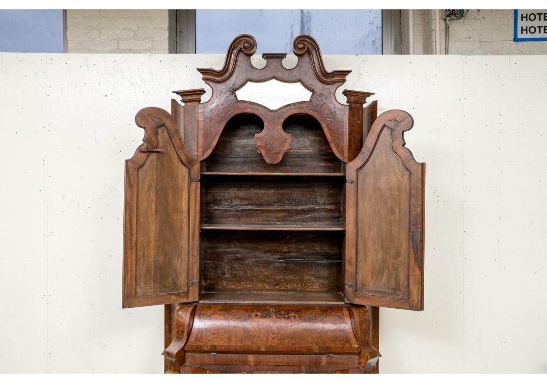 Italian Baroque Style Burl Walnut Secretary Desk Cabinet For Sale 5