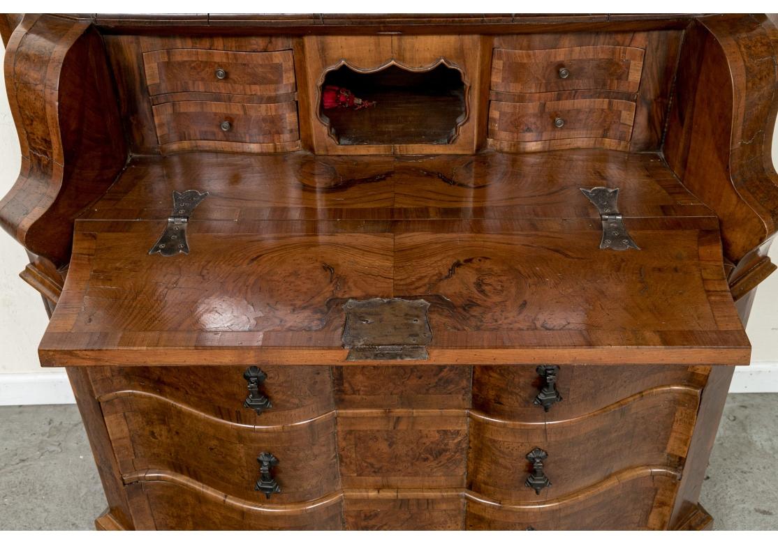 Italian Baroque Style Burl Walnut Secretary Desk Cabinet For Sale 7