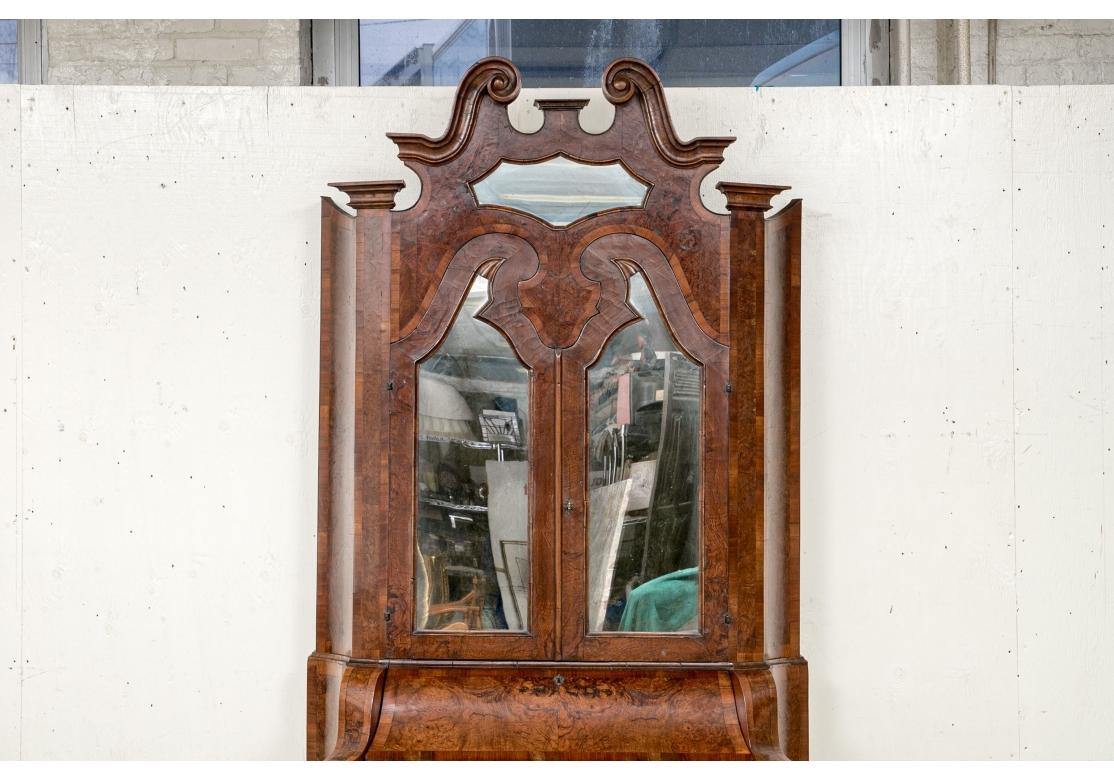Italian Baroque Style Burl Walnut Secretary Desk Cabinet In Distressed Condition For Sale In Bridgeport, CT