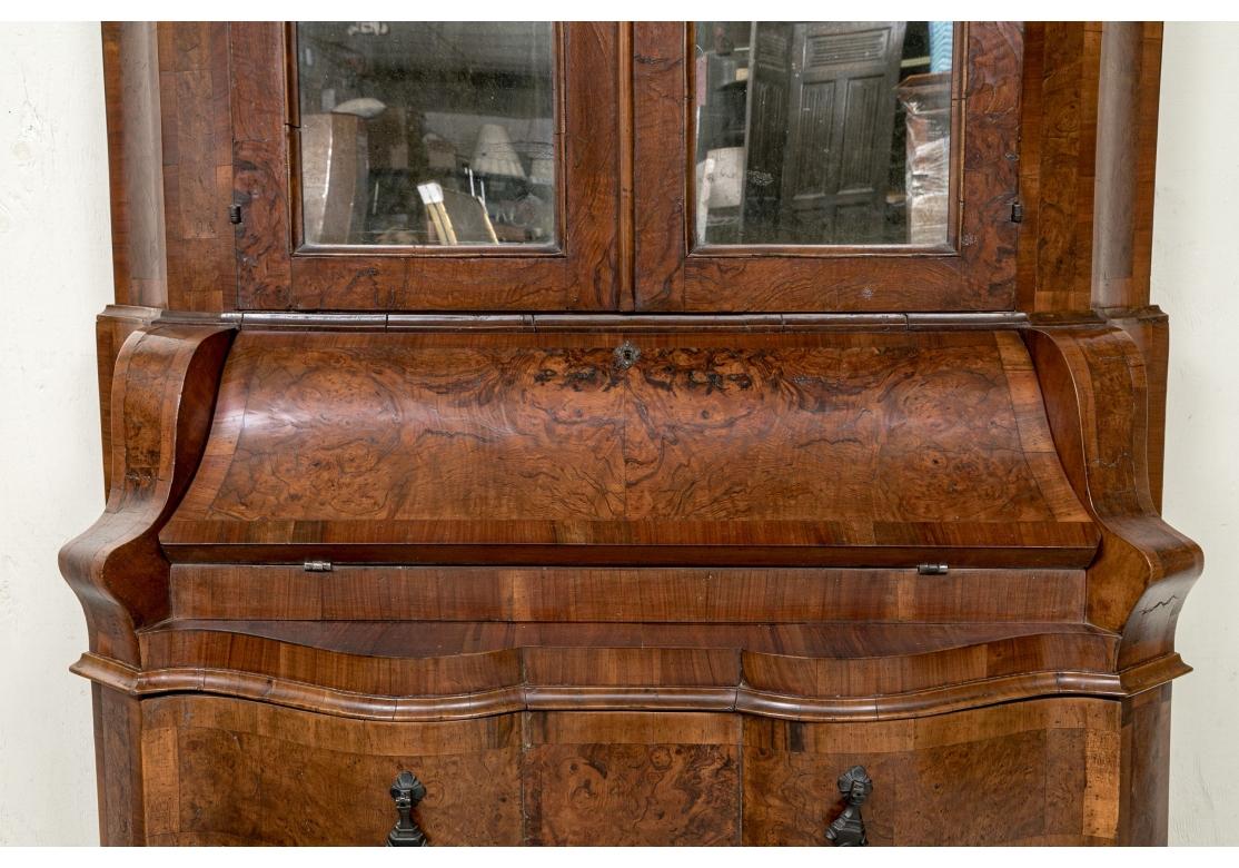 Brass Italian Baroque Style Burl Walnut Secretary Desk Cabinet For Sale