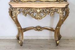Italian Baroque Style Carved and Gilded Wood Console Table with Mirror