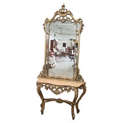 Italian Baroque Style Carved and Gilded Wood Console Table with Mirror