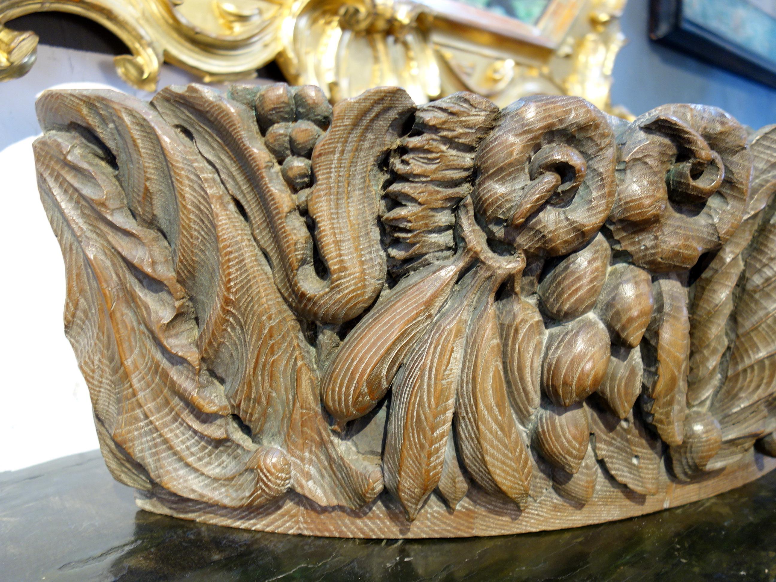 Hand-Carved Italian Baroque Style Carved Capital Frieze Architectural Element, circa 1840 For Sale