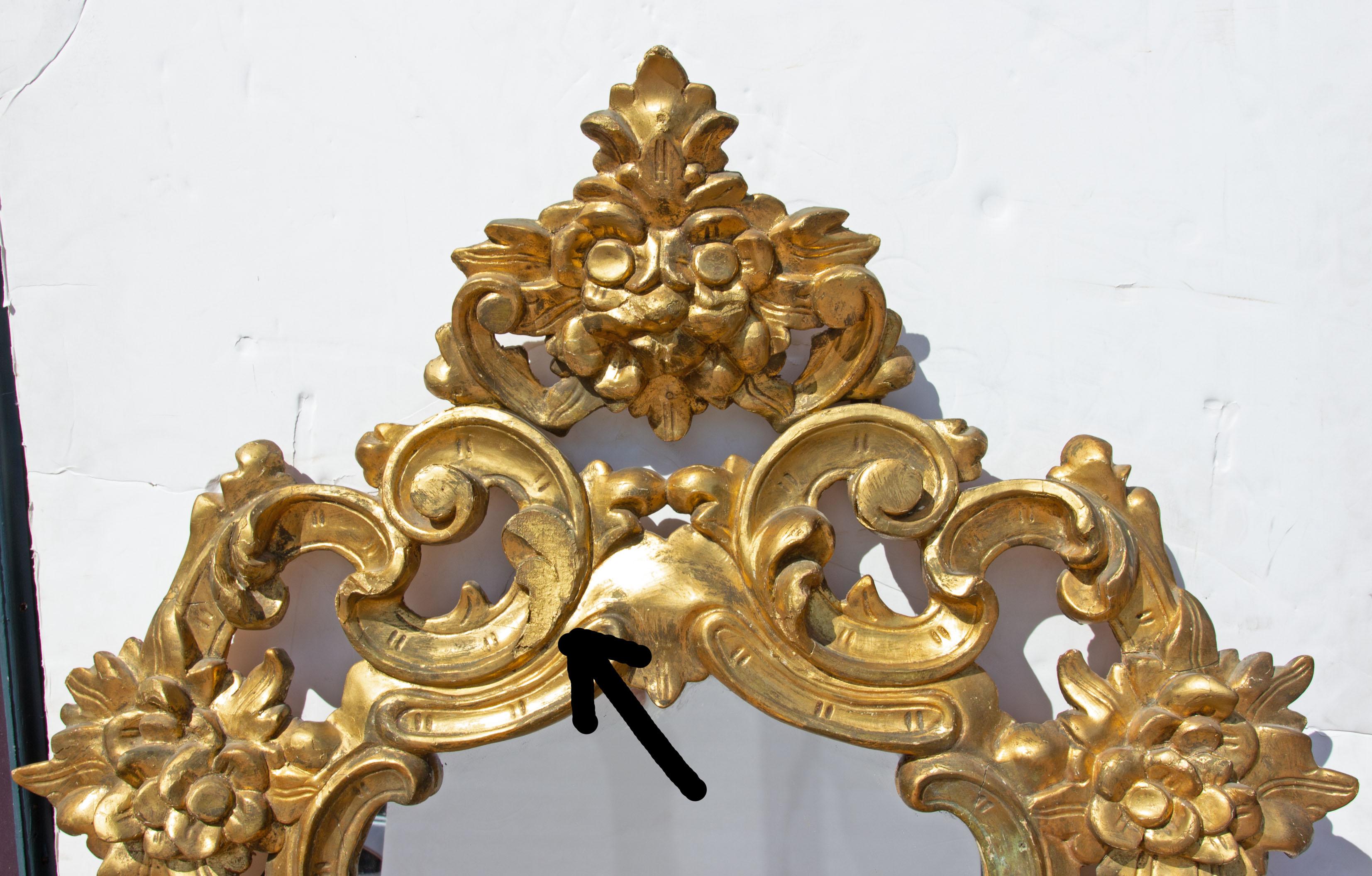 Gold Leaf Italian Baroque Style Carved Gilt Mirror, 19th Century For Sale