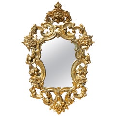 Espejo Dorado Tallado Estilo Barroco Italiano, Siglo XIX