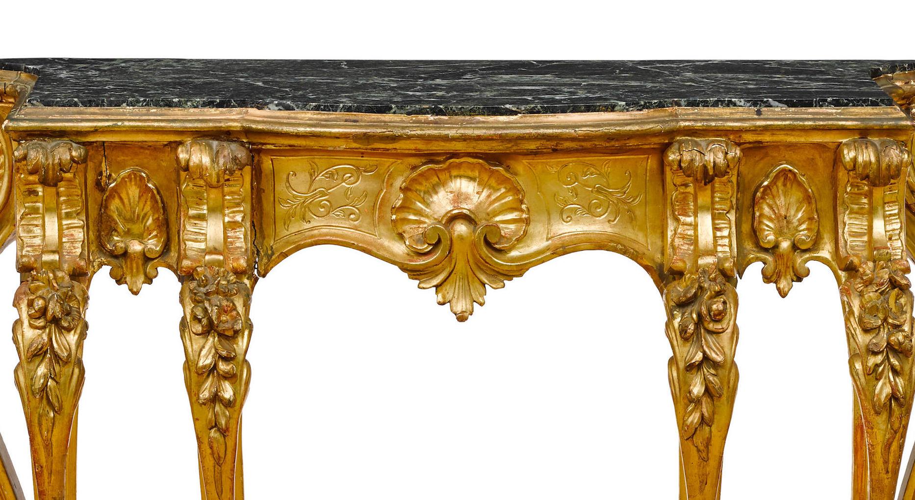 Wood Italian Baroque Style Carved Giltwood Console, 19th Century