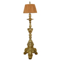 Vintage Italian Baroque-Style Carved Giltwood Floor Lamp