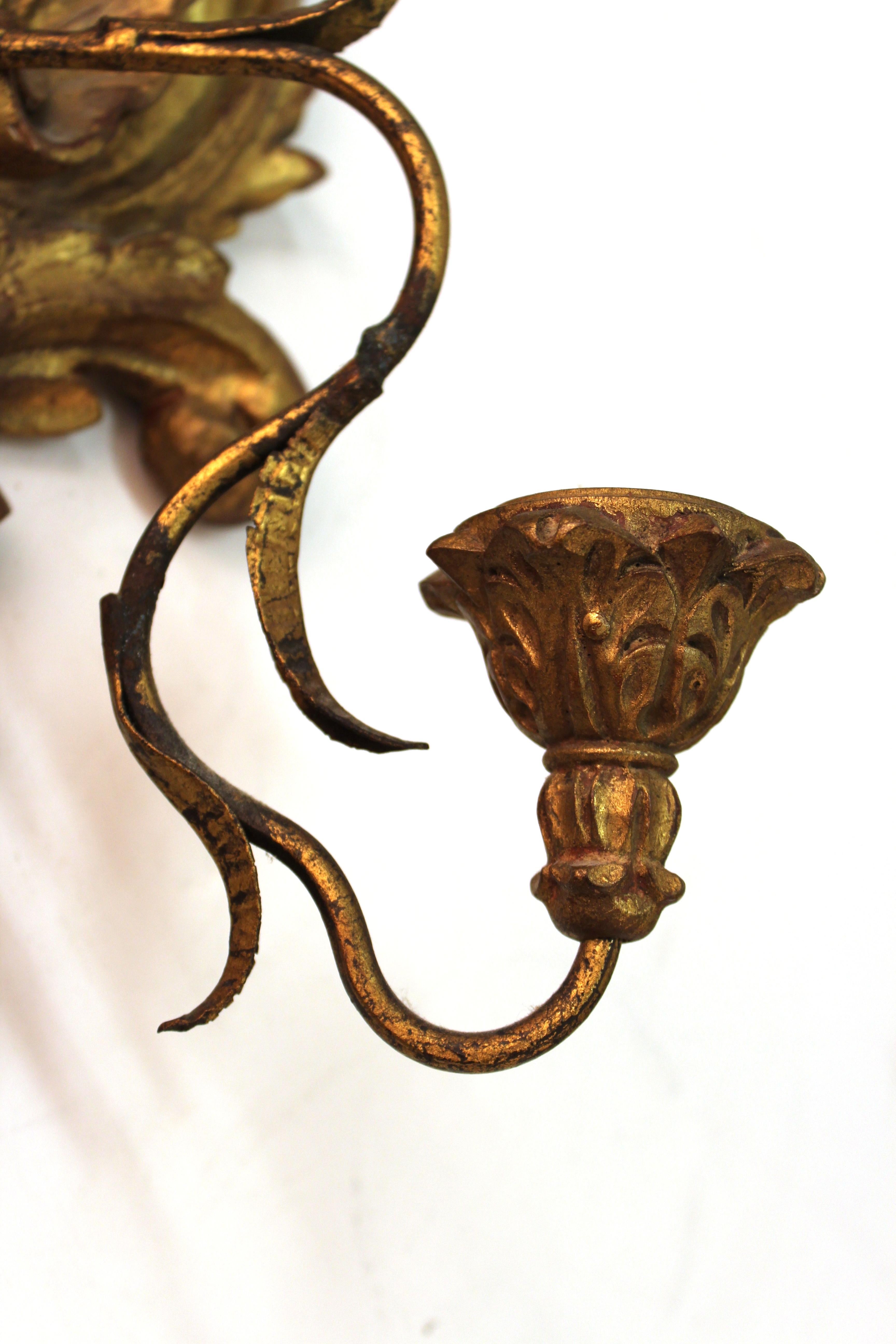 Italian Baroque Style Carved Giltwood Wall Candleholders 3