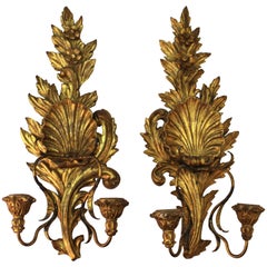Italian Baroque Style Carved Giltwood Wall Candleholders