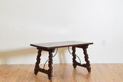 Italian Baroque Style Carved Walnut and Wrought Iron Trestle Coffee Table