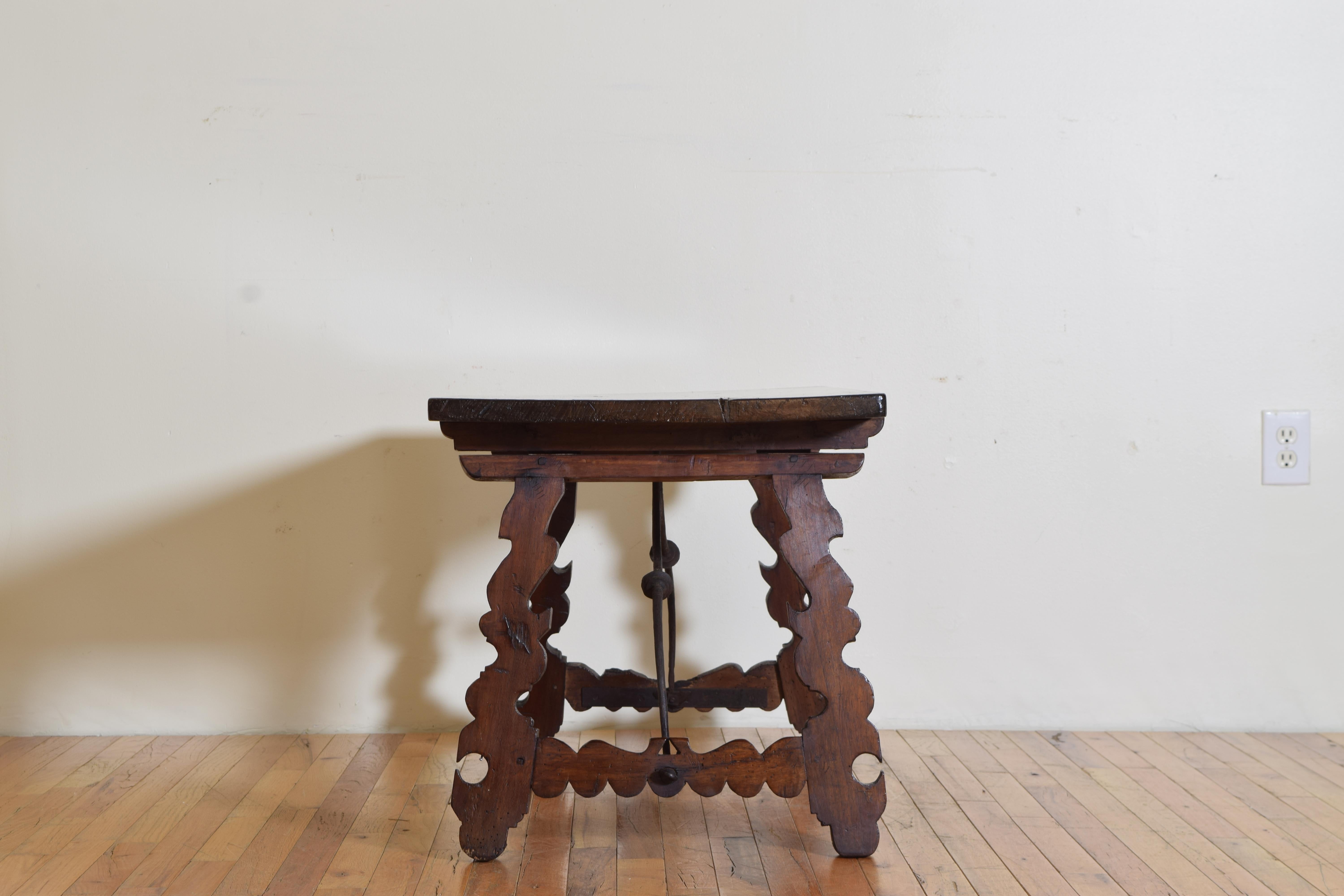 Italian Baroque Style Carved Walnut and Wrought Iron Trestle Coffee Table In Good Condition In Atlanta, GA