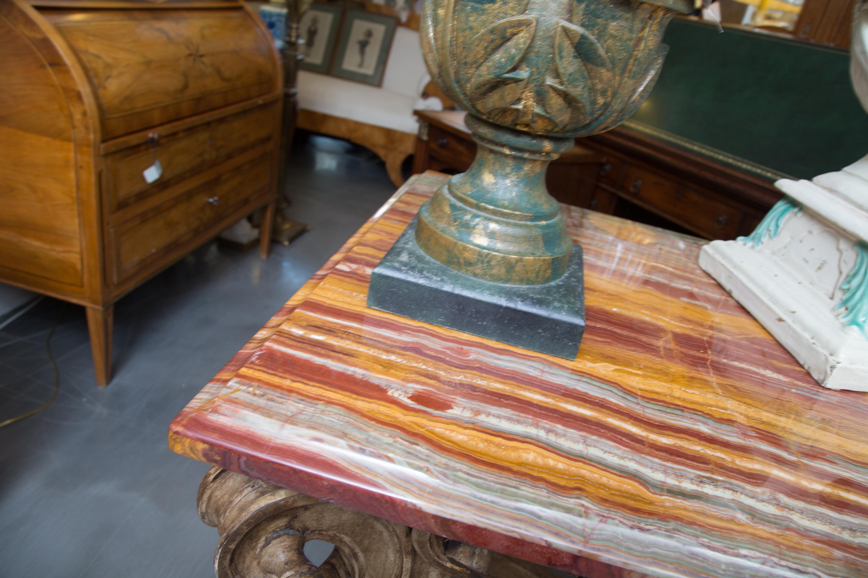 Italian Baroque Style Console Table with Onyx Top For Sale 8