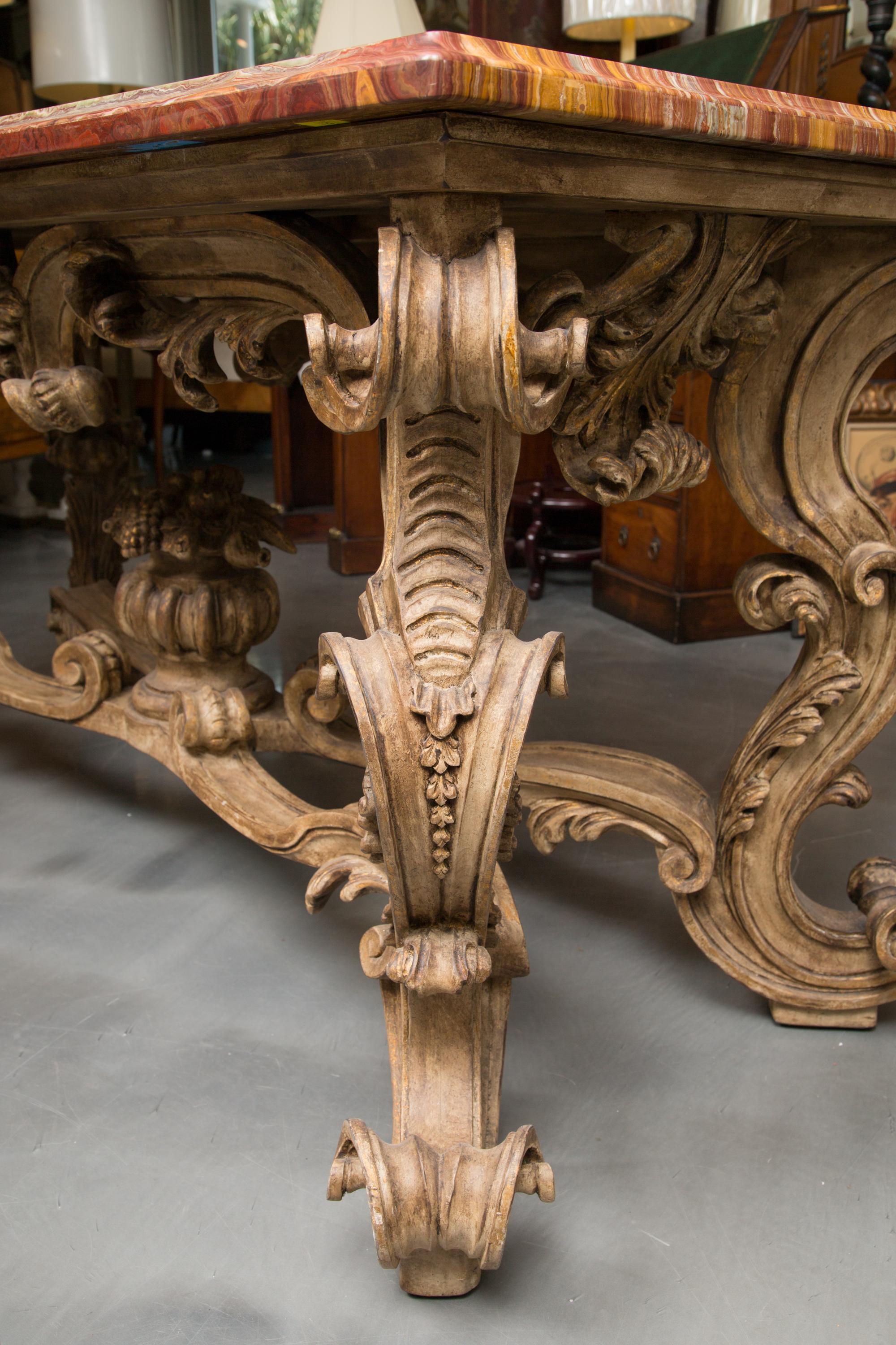Italian Baroque Style Console Table with Onyx Top In Good Condition For Sale In WEST PALM BEACH, FL