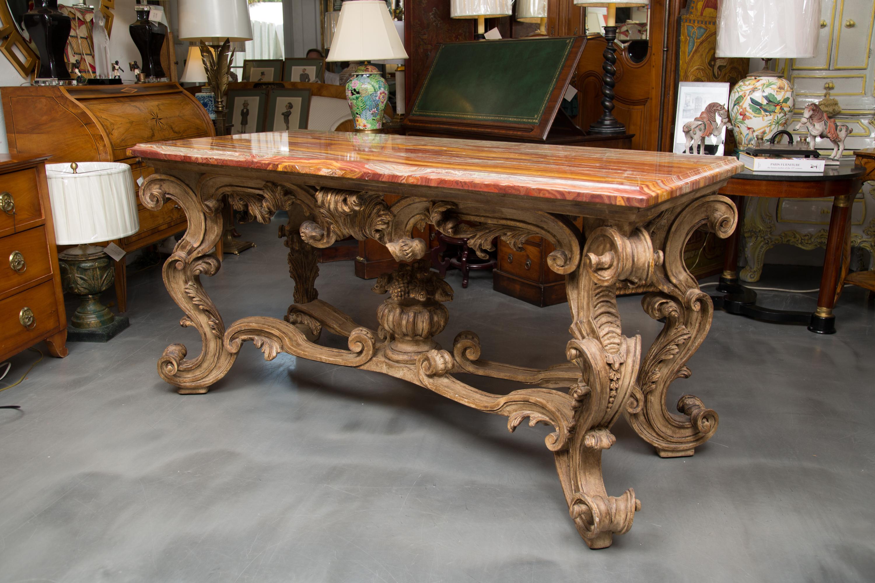 20th Century Italian Baroque Style Console Table with Onyx Top For Sale