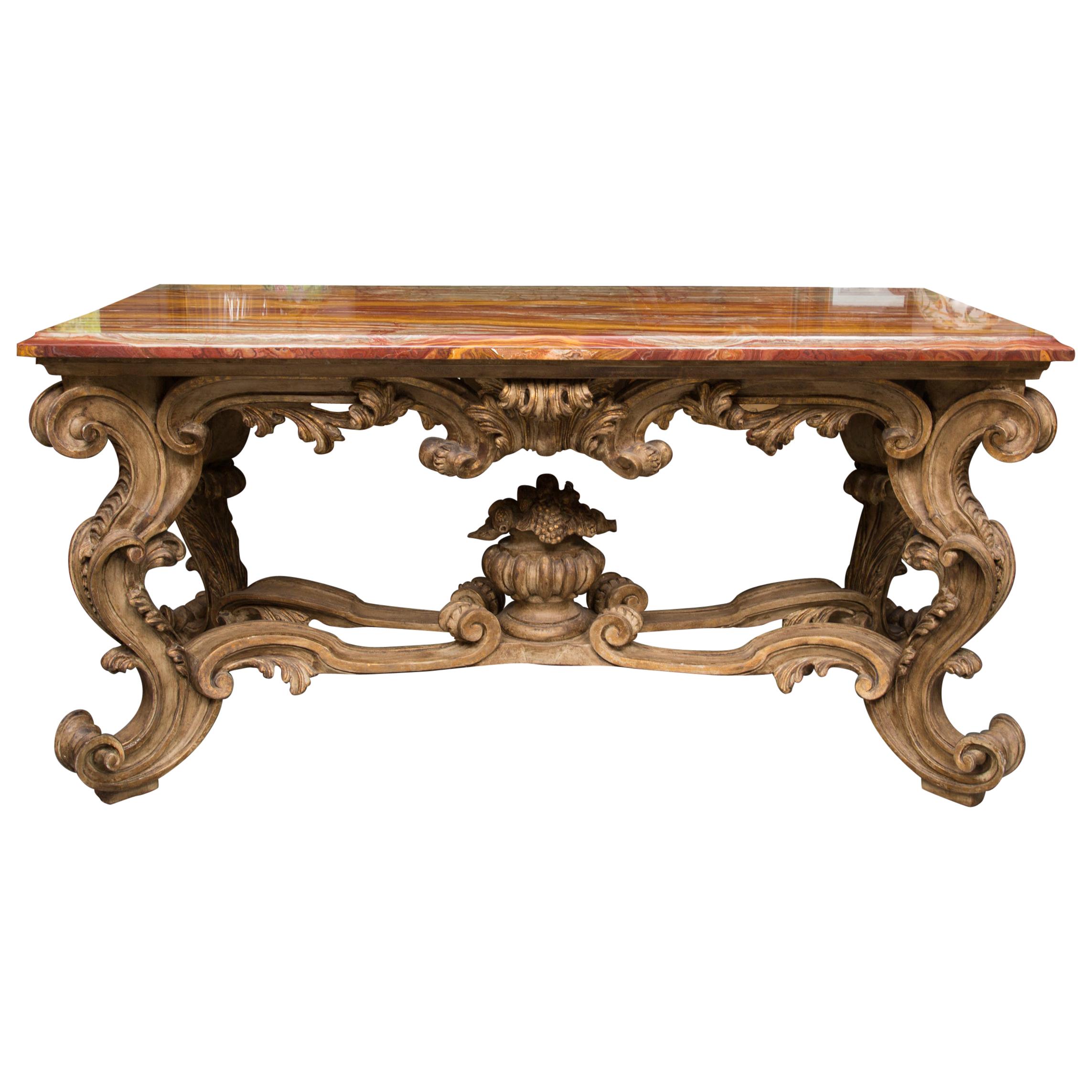 Italian Baroque Style Console Table with Onyx Top For Sale