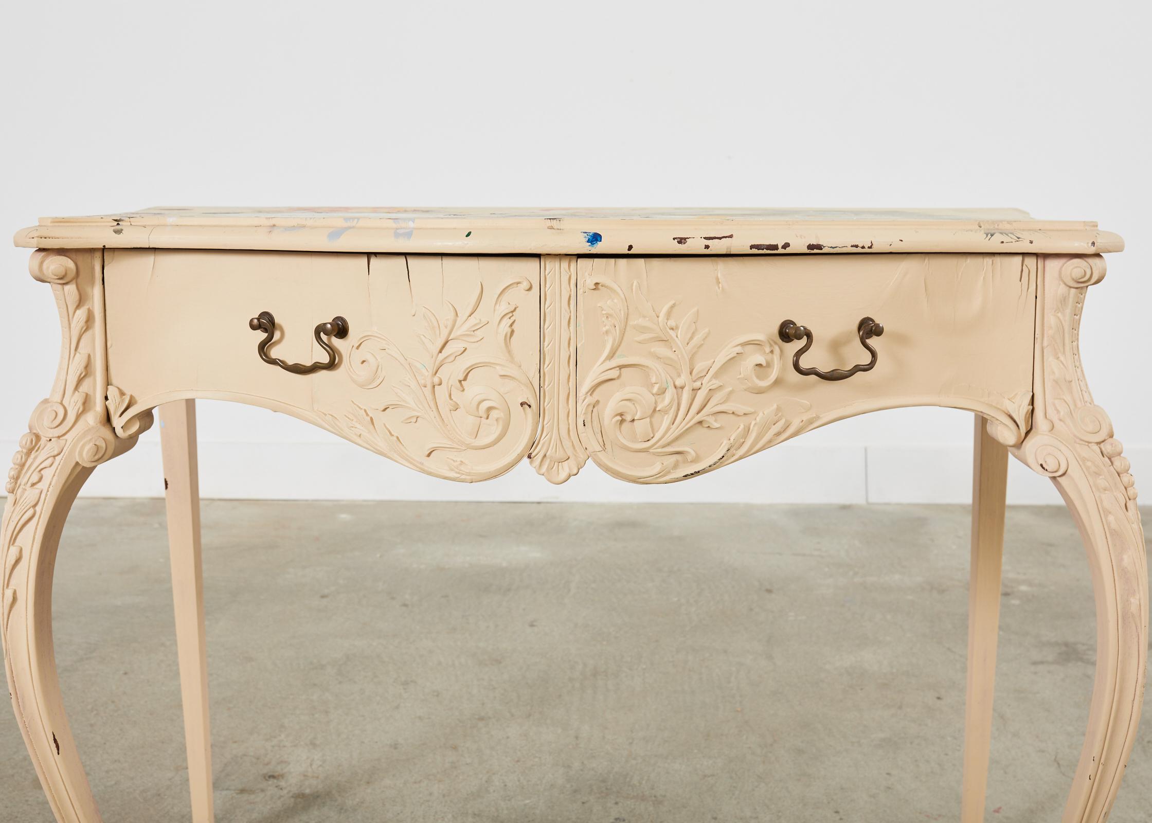 Italian Baroque Style Desk Lacquered by Artist Ira Yeager For Sale 6