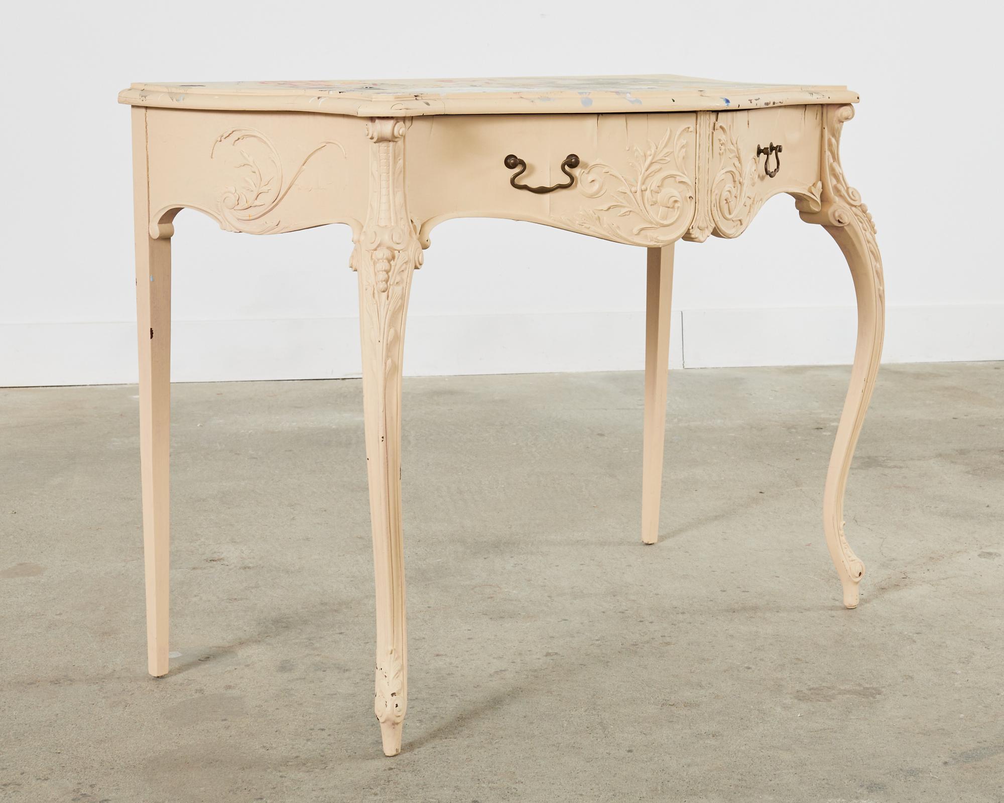 Brass Italian Baroque Style Desk Lacquered by Artist Ira Yeager For Sale
