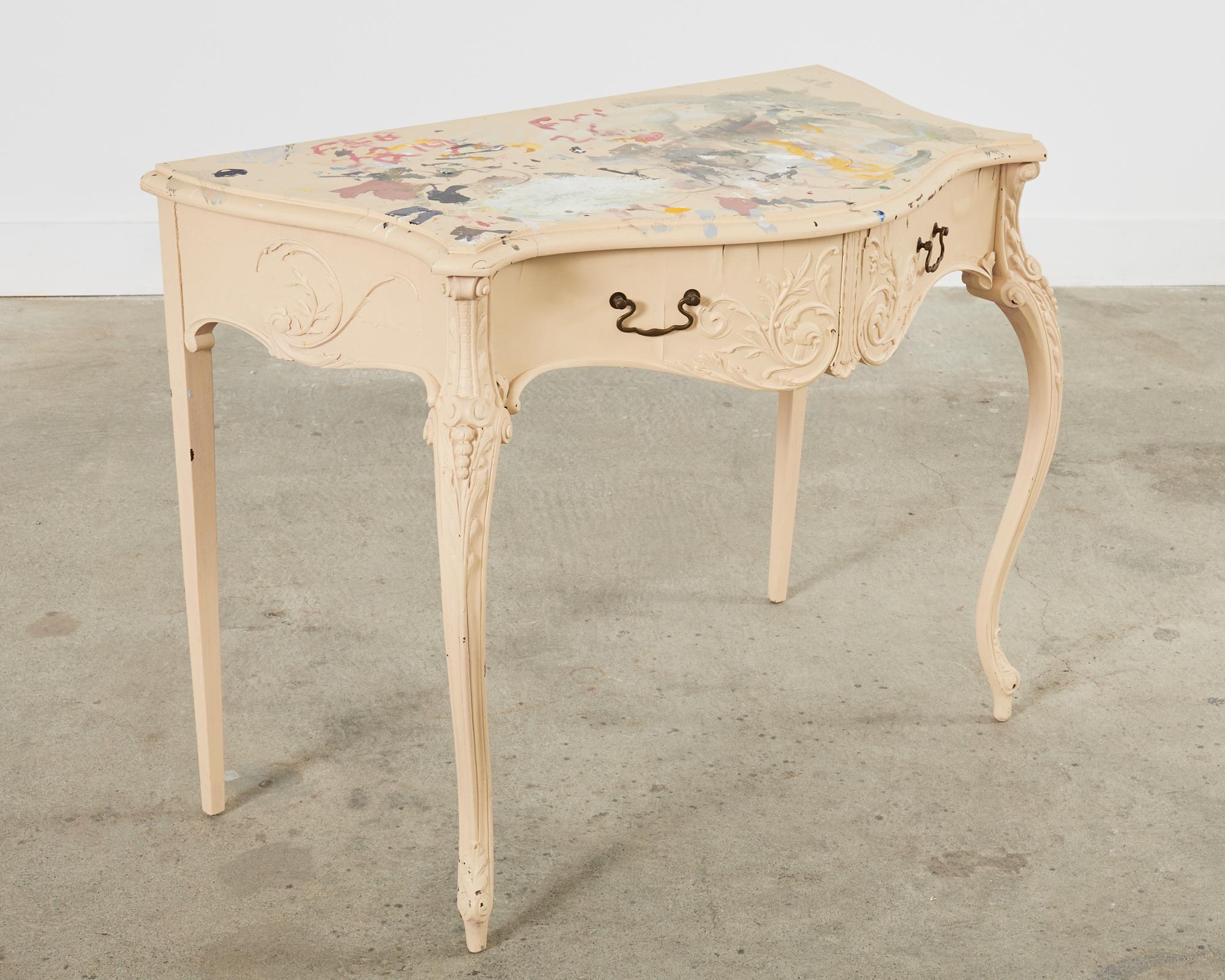 Italian Baroque Style Desk Lacquered by Artist Ira Yeager For Sale 1