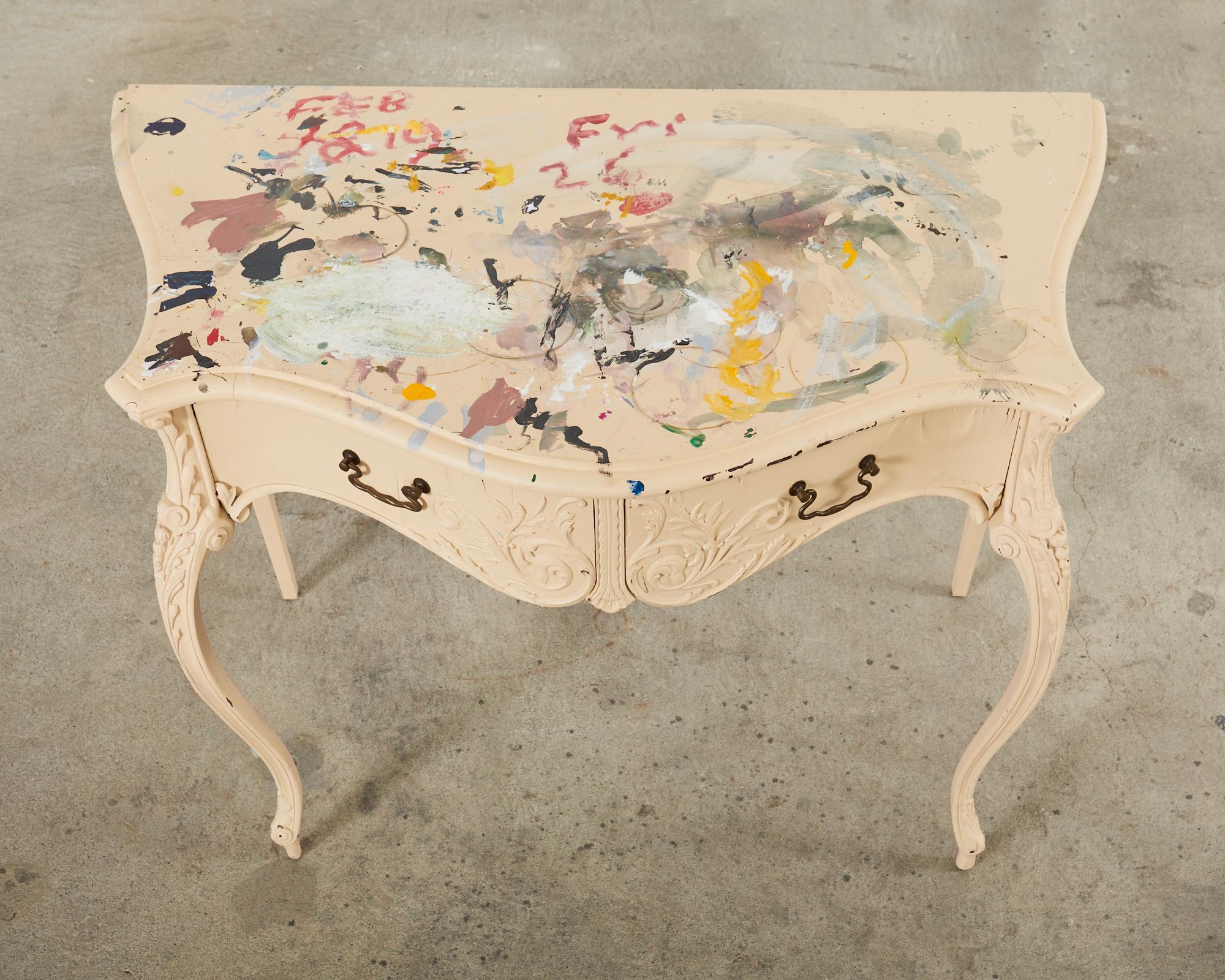 Italian Baroque Style Desk Lacquered by Artist Ira Yeager For Sale 2
