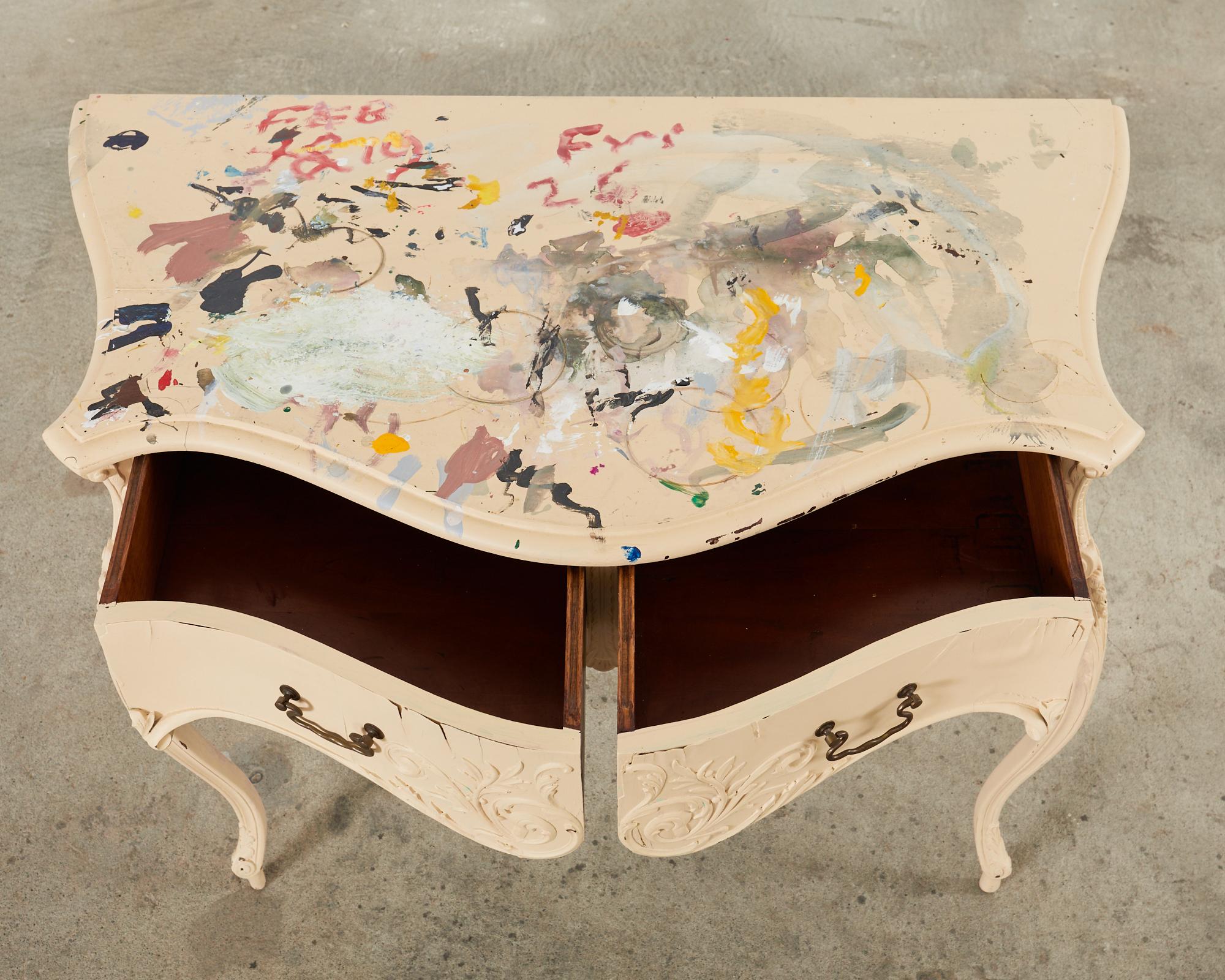 Italian Baroque Style Desk Lacquered by Artist Ira Yeager For Sale 3