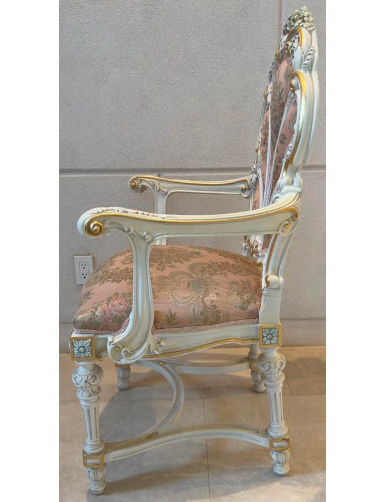 Italian Baroque Style Dining Chair in Antiqued White & Silk Upholstery,  14 pcs  For Sale 6