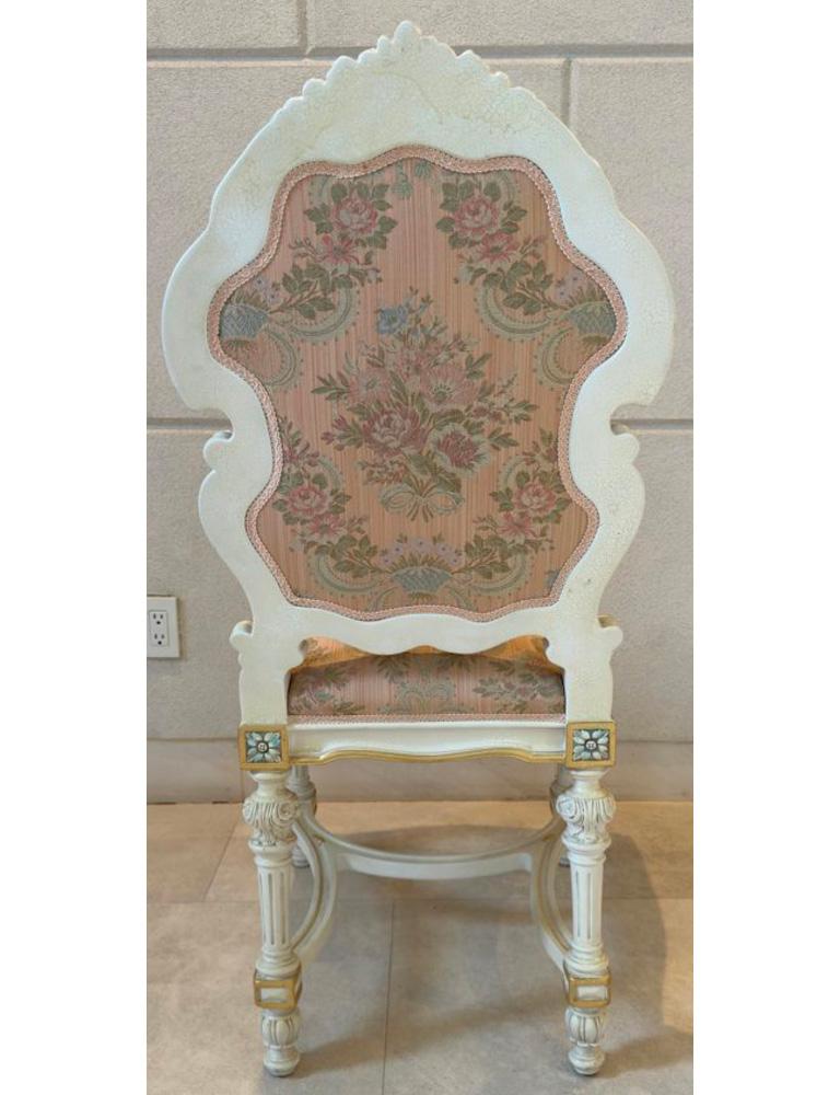 20th Century Italian Baroque Style Dining Chair in Antiqued White & Silk Upholstery,  14 pcs  For Sale