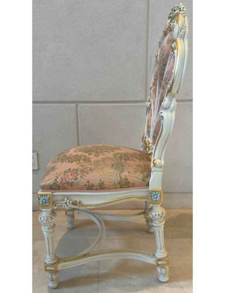 Italian Baroque Style Dining Chair in Antiqued White & Silk Upholstery,  14 pcs  For Sale 1
