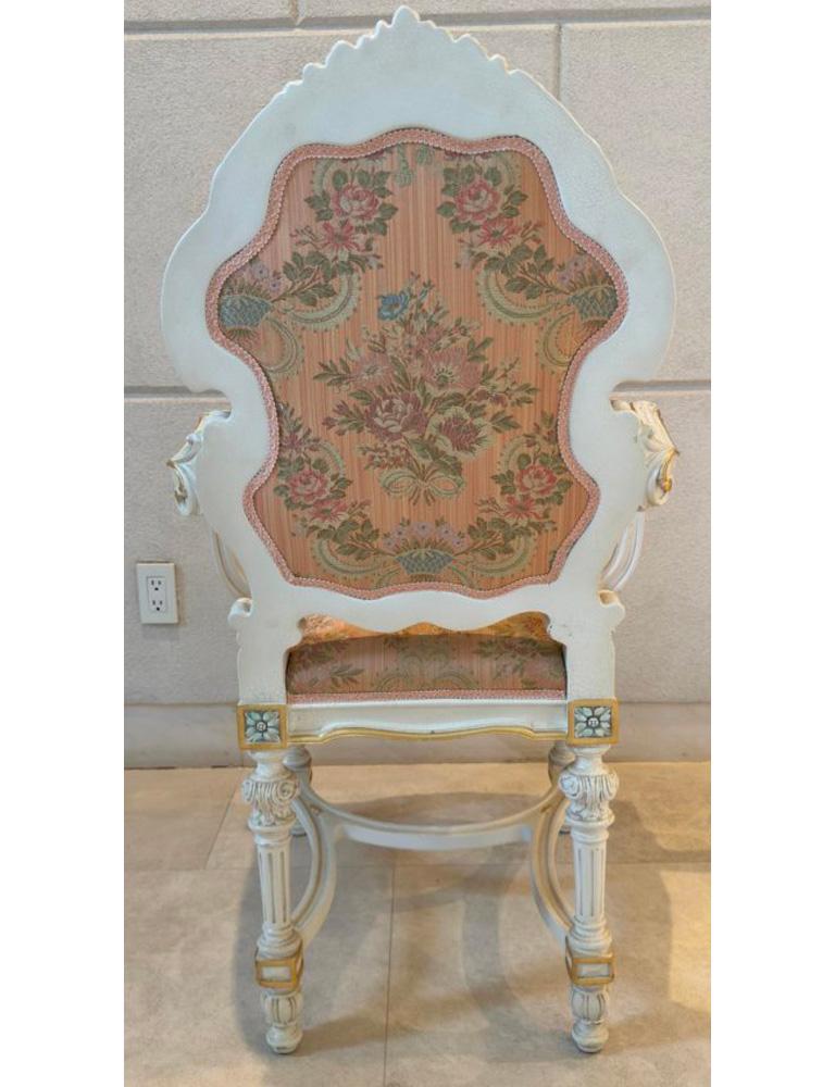 Italian Baroque Style Dining Chair in Antiqued White & Silk Upholstery,  14 pcs  For Sale 5