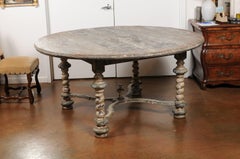 Italian Baroque Style Dining Room Table with Barley Twist Legs and Stretcher