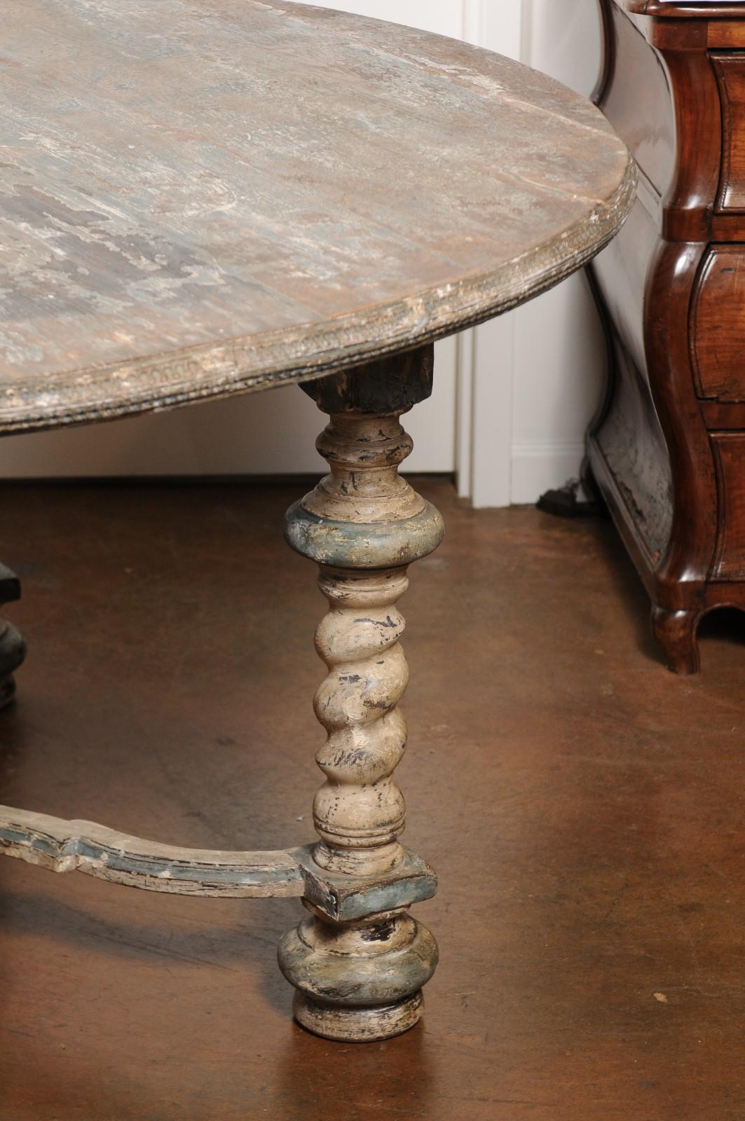 Italian Baroque Style Dining Room Table with Barley Twist Legs and Stretcher In Good Condition In Atlanta, GA