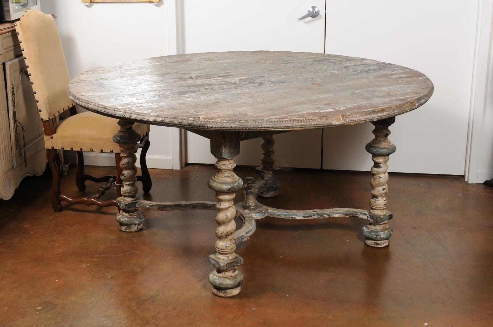 Italian Baroque Style Dining Room Table with Barley Twist Legs and Stretcher 1