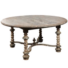 Italian Baroque Style Dining Room Table with Barley Twist Legs and Stretcher
